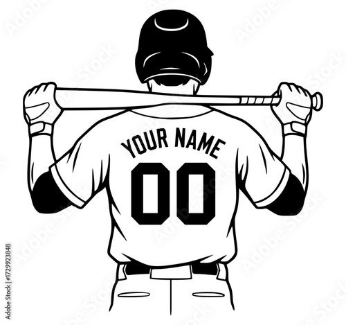 Baseball player with bat over shoulder and glove, baseball, catcher, batter, sports, team