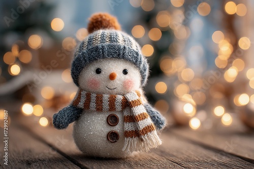 Charming Snowman in a Cozy Holiday Setting With Twinkling Lights Generative AI
