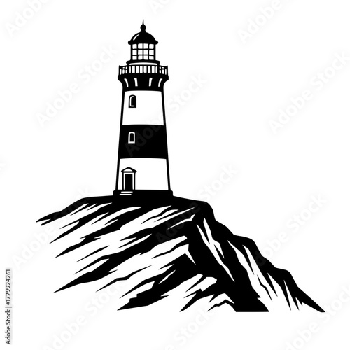 Lighthouse on a rocky cliff overlooking the ocean, coastal, nautical, ocean, sea, navigation