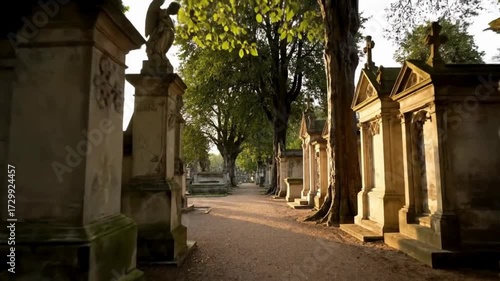 Slow-motion shot of Père Lachaise Cemetery