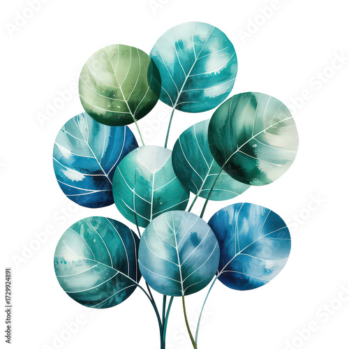Ethereal Watercolor Eucalyptus Leaves in Soft Turquoise Tones