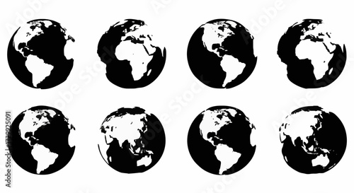 Eight stylized globes showing earths rotation