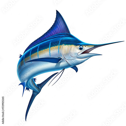 Majestic blue marlin leaping from the ocean depths in a dynamic pose