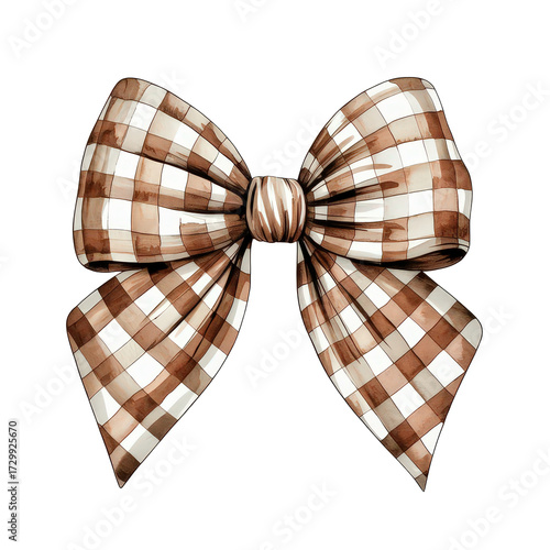 Elegant Watercolor Gingham Bow Illustration on White Background