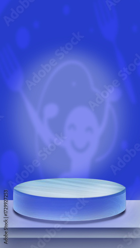White podium stage on a blue background