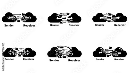 Cloud-Based Data Exchange and Communication Workflow: A Vector Image Illustrating the Process of Secure Message Transmission from Sender to Receiver via a Centralized Cloud System