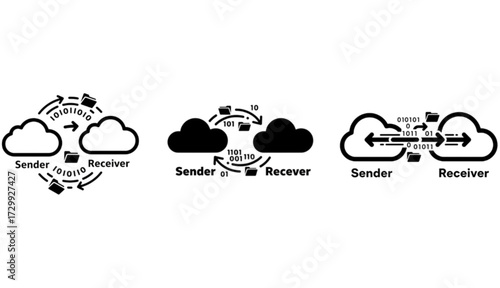 Cloud-Based Data Exchange and Communication Workflow: A Vector Image Illustrating the Process of Secure Message Transmission from Sender to Receiver via a Centralized Cloud System