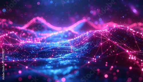 Fototapeta Naklejka Na Ścianę i Meble -  Abstract digital landscape with glowing network