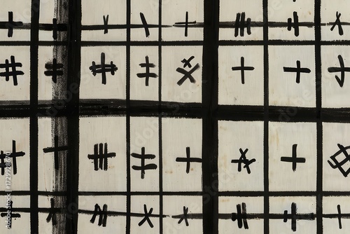 vintage alphabet letters, abstract grunge background with squares, metal grid background, metal bars on a wall