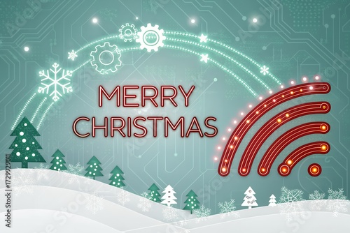 Festive digital christmas celebration with wi fi symbol and snow