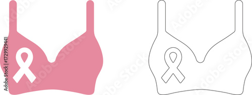 Breast Cancer Awareness Month icon set. Sign for awareness month with pink ribbon symbol. This icon increase awareness of the disease and to raise funds for research into its cause, diagnosis. 