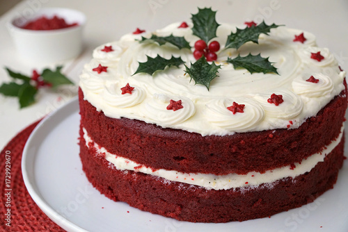 Wallpaper Mural Red Velvet Cake with White Frosting and Cranberry Garnish Torontodigital.ca