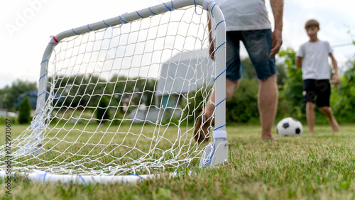 Soccer Ball in Goal on Green Grass