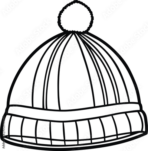 wool beanie line art on transparent background