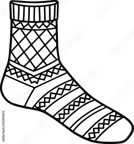 wool socks with subtle pattern line art on transparent background