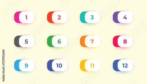 isolated button shape bullet points in set of numerical digit