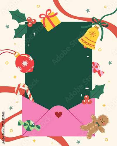 Vector illustration of christmas greeting card,  Merry Christmas card, holiday cover.
