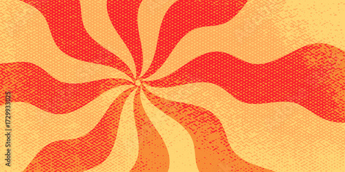 Retro groovy swirl background with rays retro color. Bg groovy swirl sunburst