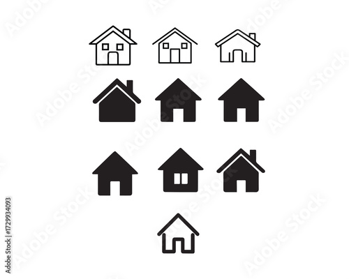  house and home icon set in black vector illustration