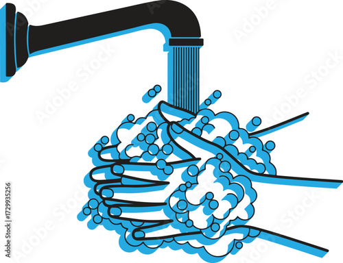 Vector art of washing hands under running water icon