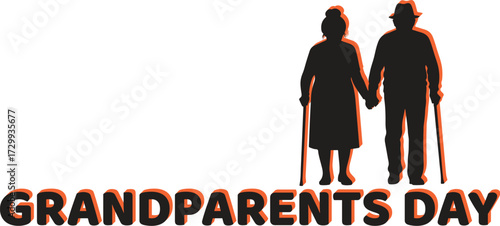 Vector art of grandparents day text with silhouettes