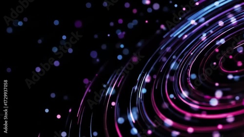 Abstract swirling design with vibrant glowing lines and diffused lights against a dark backdrop.