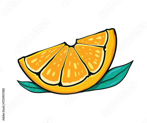 Orange fruit illustration. Orange wedge with retro illustration style. Fresh Orange Cartoon