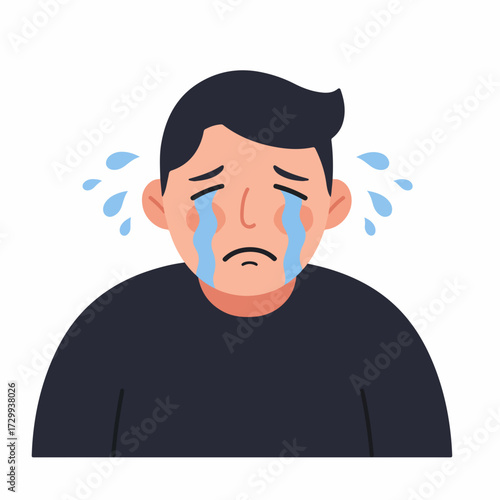 Flat Detailed Portrait of a Sad Man Character with Tears Illustration