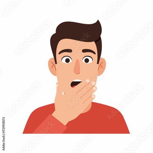 Flat Cartoon Young Man Gasping in Fear Emotional Expression Illustration