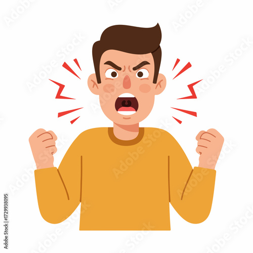 Cartoon Style Angry Man Furious Expression Frustrated Emotion Character Illustration