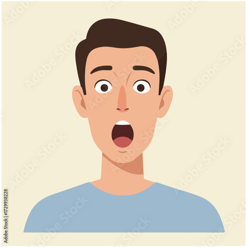 Flat Cartoon Man with Shocked Facial Expression Illustration Character