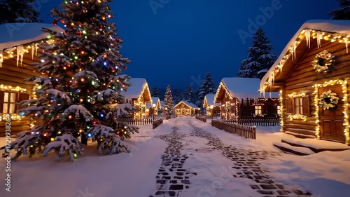 Wallpaper Mural Enchanting Christmas Village: A Winter Wonderland of Cozy Cabins and Twinkling Lights Amidst Snow-Covered Trees Torontodigital.ca