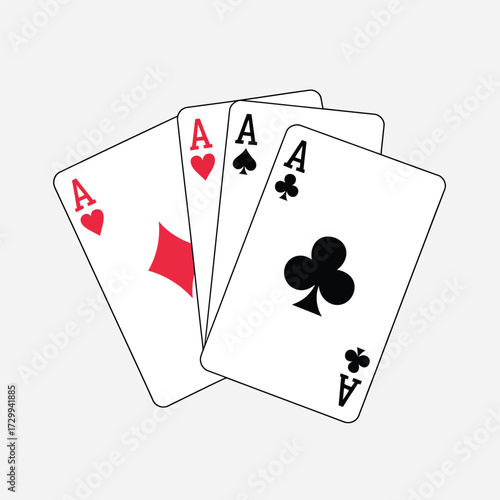 Four aces playing cards hand lucky poker game casino fortune gambling winning cards jackpot gamble game illustration