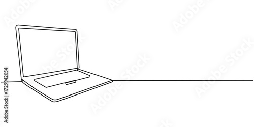 Minimalist laptop continuous one line drawing illustration, Single line drawing of laptop gadget isolated on white background. Vector illustration, One line drawing of laptop gadget.