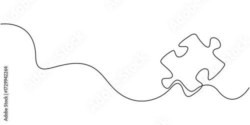 Continuous line drawing of puzzle game jigsaw design vector, Puzzle design continuous single line art drawing of vector illustration,  Puzzle game outline line design. Hand drawn one line vector. 