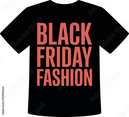 Black t shirt with black friday fashion text in coral color font