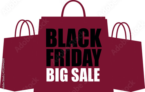 Three shopping bags displaying black friday big sale advertisement