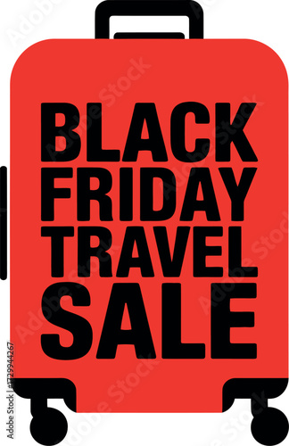 Red suitcase with black friday travel sale text on it in black color