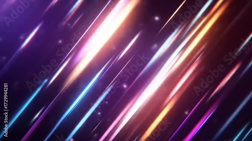 Vibrant diagonal lines of neon light create a dynamic and energetic background.