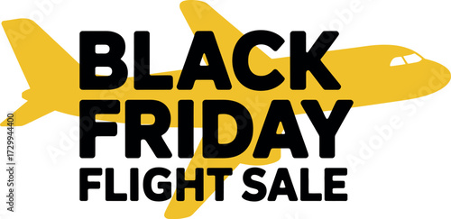A yellow airplane with black friday flight sale text on white background