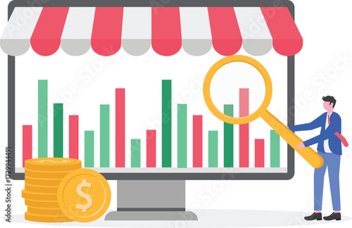 Sales forecasting and index, flash sale, special offer concept with tiny people.
