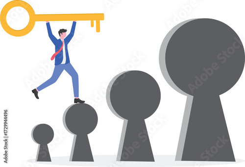 Online business, key to success, decision making concept with tiny people.
