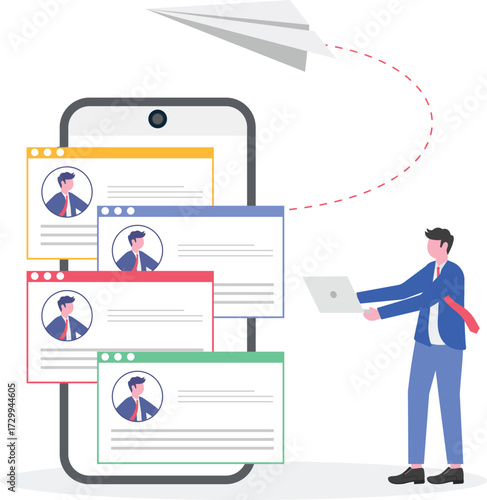 Employers, vacancies, send your CV concept with tiny people. Apply for a job abstract vector illustration set.
