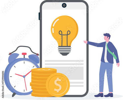 Online business, key to success, decision making concept with tiny people.
