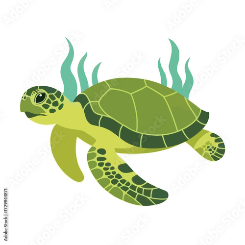 Vibrant green sea turtle gracefully swims through ocean currents underwater marine life illustration illustration