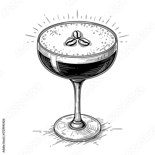 Martini espresso cocktail vector illustration in sketch style. Coffee alcoholic drink on isolated background for bar and menu	