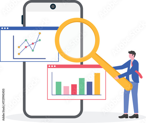 Businessman working with CRM software in flat design

