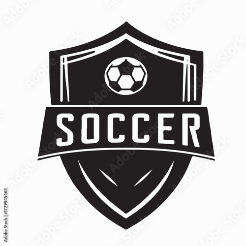 Soccer Shield Logo with Ball and Typography Vector on white background