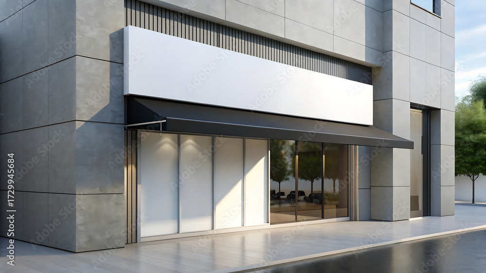 Fototapeta premium Blank rectangular white sign on a modern building facade for advertisement