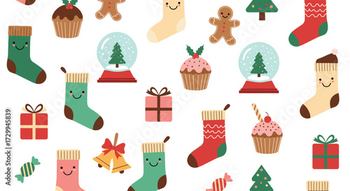 A whimsical collection of festive Christmas icons perfect for holiday crafting and design.